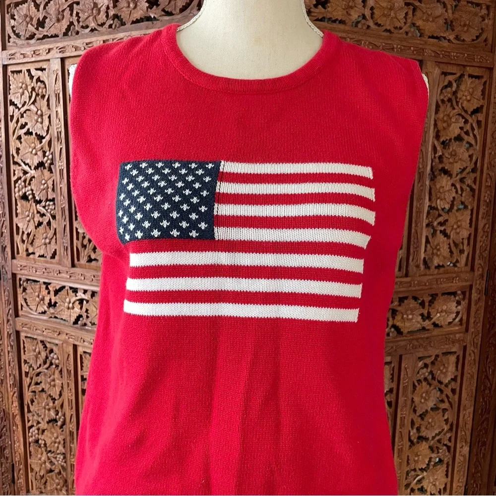 Vintage Red Sleeveless American Flag Patriotic Knit Top - Picture 6 of 9